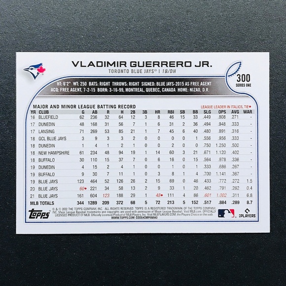 Vladimir Guerrero Jr. - 2022 Topps #300 - Picture 2 of 2